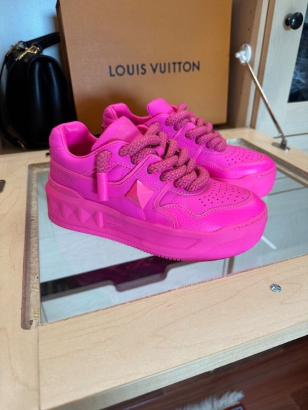 Valentino Pink Size 38 Rockstud Accents Leather Sneakers